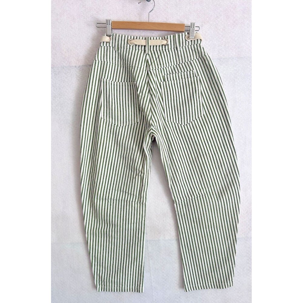 Striped Barrel Leg Jeans Women's Green White Denim Utility Cropped Small - Picture 8 of 14